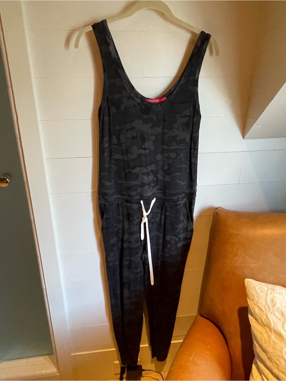 Sleeveless Black Camo Drawstring Jumpsuit